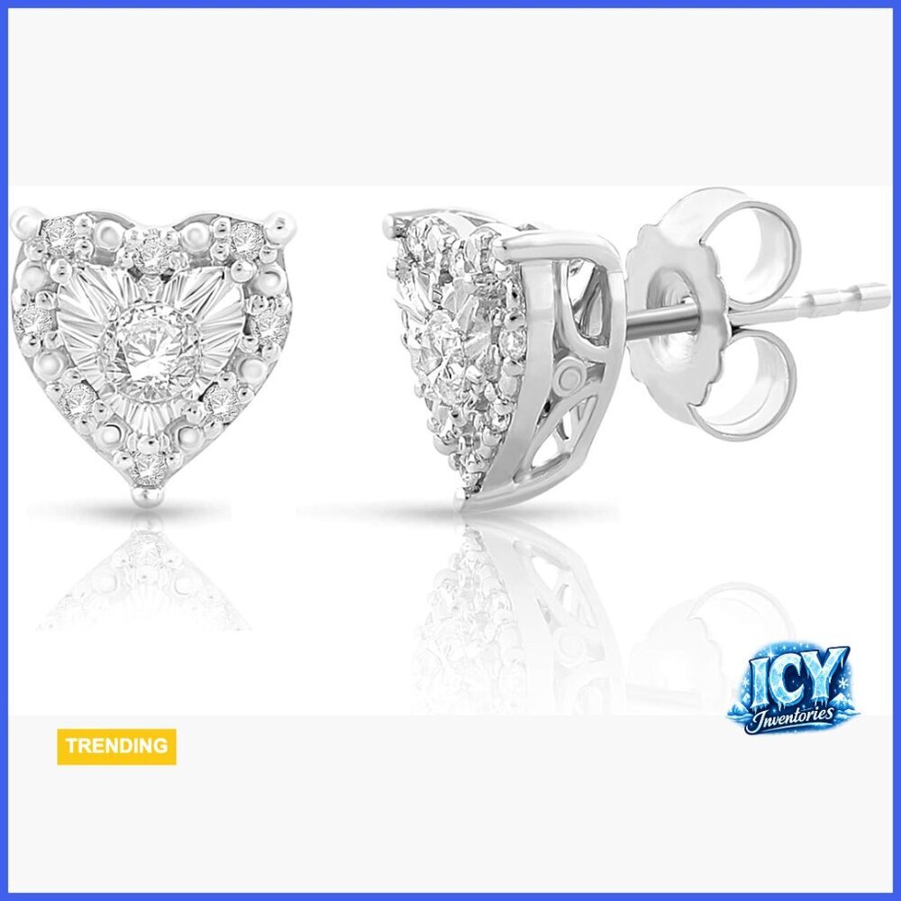 1/4 Cttw Diamond Heart Earrings in Rhodium Plated 925 Sterling Silver